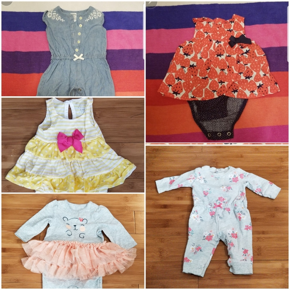 Infant girls bundle of five (5) onesie outfits